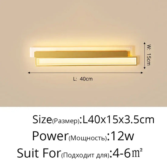 Applique Murale Led Élégante Design Lumineux Intérieur Or 40Cm 12W / Blanc Froid Pas De