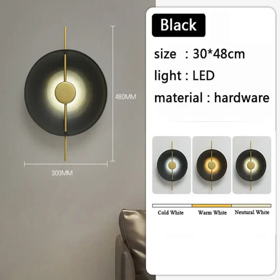 Applique Murale Led Élégante Design Minimaliste Noir / Trois Couleurs Chambre