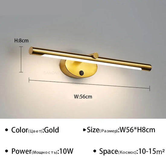 Applique Murale Led Élégante Design Minimaliste Or 56Cm / Blanc Froid Chambre