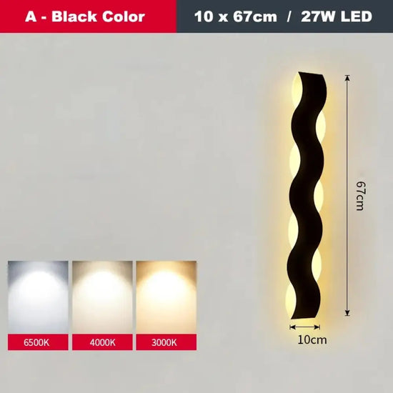 Applique Murale Led Élégante Design Minimaliste Un Noir 10X67Cm / Blanc Chaud (2700-3500K) Chambre