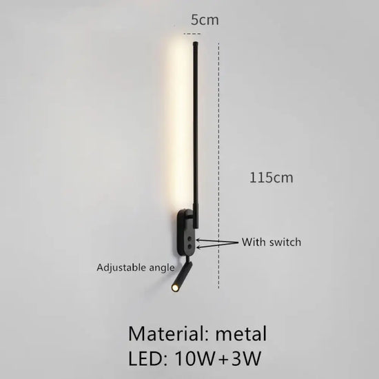 Applique Murale Led Élégante Design Moderne A-Noir-115Cm / 3000K Chambre