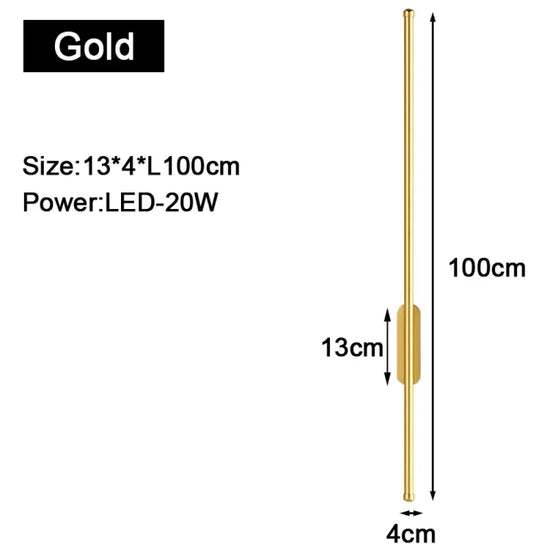Applique Murale Led Élégante Design Moderne. A Or 100Cm 20W / Blanc Chaud Chambre