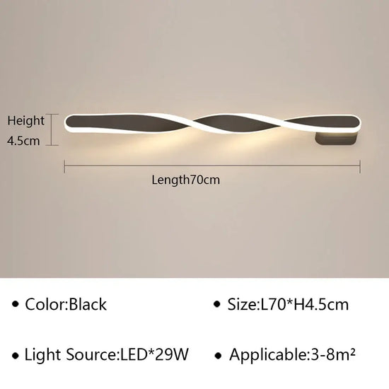Applique Murale Led Élégante Et Design. Noir D70Cm / Blanc Chaud Chambre