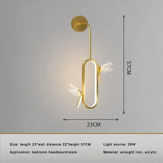 Applique Murale Led Élégante Et Moderne Libellule D’or / Lumière Chaude 26W Applique Chambre