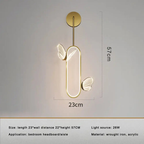 Applique Murale Led Élégante Et Moderne Papillon D’or / Lumière Chaude 26W Applique Chambre