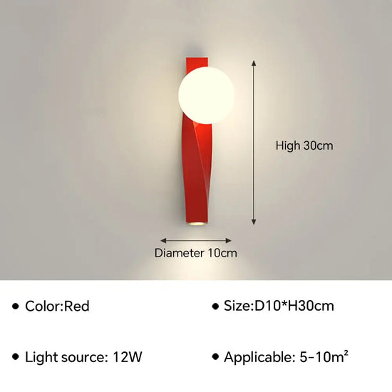 Applique Murale Led Épurée Minimaliste Scandinave C-30Cm Rouge / Lumière Tricolore Chambre