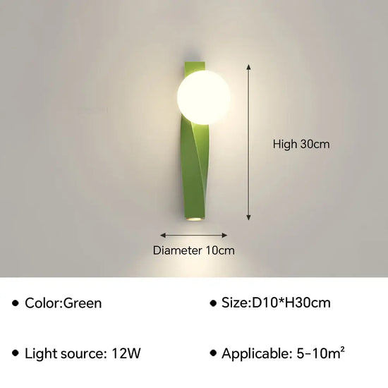 Applique Murale Led Épurée Minimaliste Scandinave C- 30Cm Vert / Lumière Tricolore Chambre