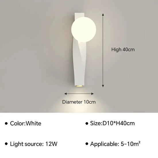 Applique Murale Led Épurée Minimaliste Scandinave C-40Cm Blanc / Lumière Tricolore Chambre