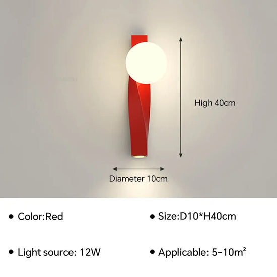 Applique Murale Led Épurée Minimaliste Scandinave C- 40Cm Rouge / Lumière Tricolore Chambre