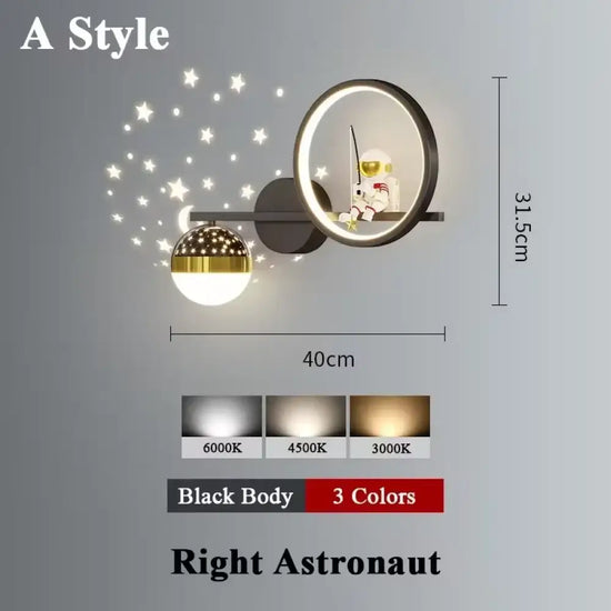 Applique Murale Led Lunaire Cosmos Enfance A Style Noir À Droite / Lumière Tricolore Chambre
