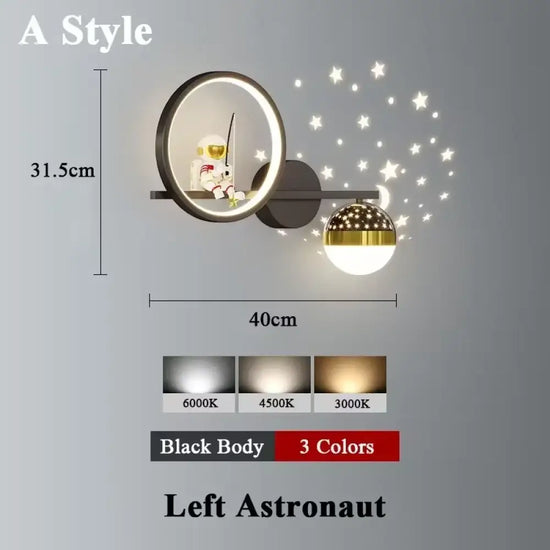 Applique Murale Led Lunaire Cosmos Enfance A Stylt Noir À Gauche / Lumière Tricolore Chambre