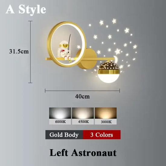 Applique Murale Led Lunaire Cosmos Enfance Ae Gauche Dorée Stylisée / Lumière Tricolore Chambre