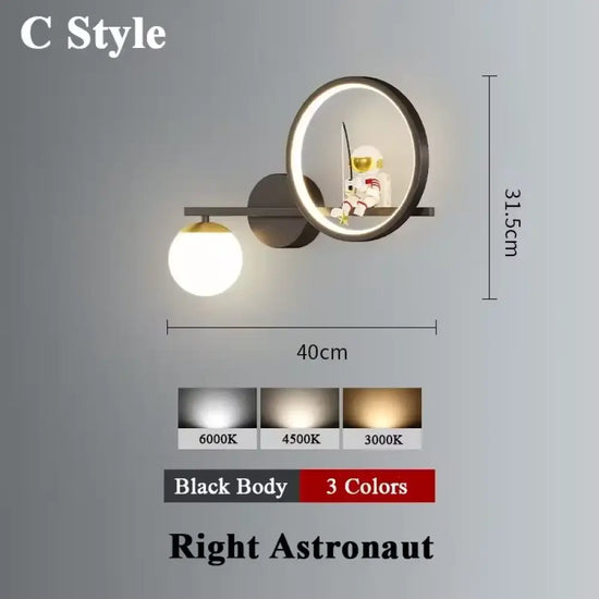 Applique Murale Led Lunaire Cosmos Enfance C Stylt Noir Droite / Lumière Tricolore Chambre