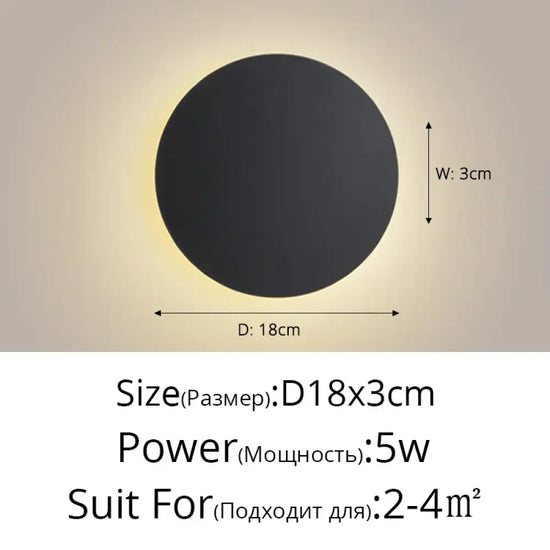 Applique Murale Led Nordique Élégante Moderne Noir D18X3Cm 5W / Blanc Chaud (2700-3500K) Chambre