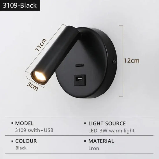 Applique Murale Led Pliable Élégante Minimaliste 3109-Black Chambre