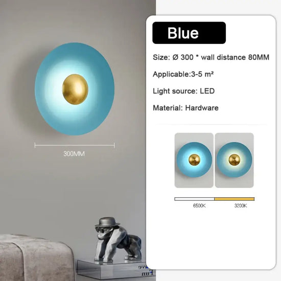 Applique Murale Led Ronde Design Épuré Chic Bleu / Lumière Bicolore Chambre