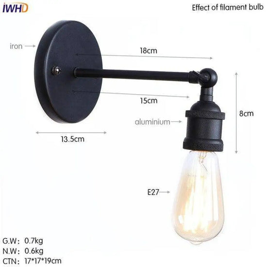 Applique Murale Led Rustique Vintage Noir Luminaire Doré