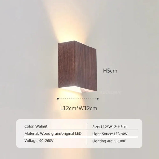 Applique Murale Led Scandinave Élégante Bois. A12Cm2 / Lumière Blanche Chambre