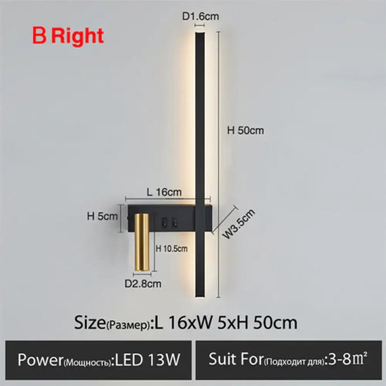 Applique Murale Led Scandinave Élégante Design Style B-Droite / Blanc Chaud (2700-3500K) Chambre