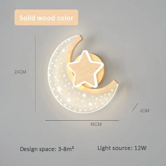 Applique Murale Lune Étoile Design Moderne Enfant Couleur Bois Massif / 3 Températures De Couleur