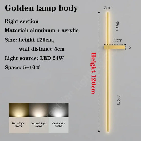 Applique Murale Minimaliste Design Élégant Salon Corps De Lampe Doré / Longueur 60Cm Partie