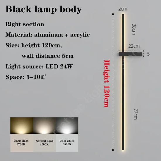 Applique Murale Minimaliste Design Élégant Salon Corps De Lampe Noir / Longueur 90Cm Partie