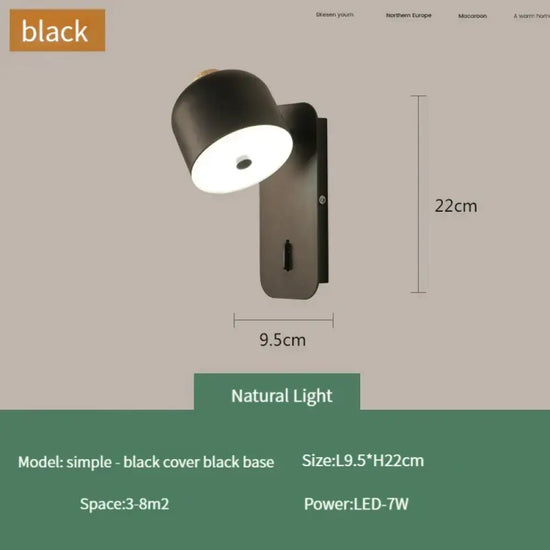 Applique Murale Nordique Design Élégant Minimaliste Naturel-Noir / 7W Chambre