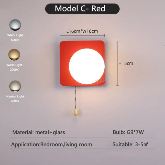 Applique Murale Nordique Lumière Design Élégante C Rouge / 3 Température De Couleur Chambre
