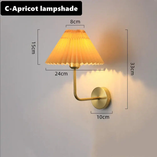 Applique Murale Plissée Scandinave Élégante Naturelle. Abat-Jour C-Abricot / Blanc Froid Chambre