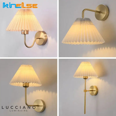Elegant natural Scandinavian pleated wall lamp.
