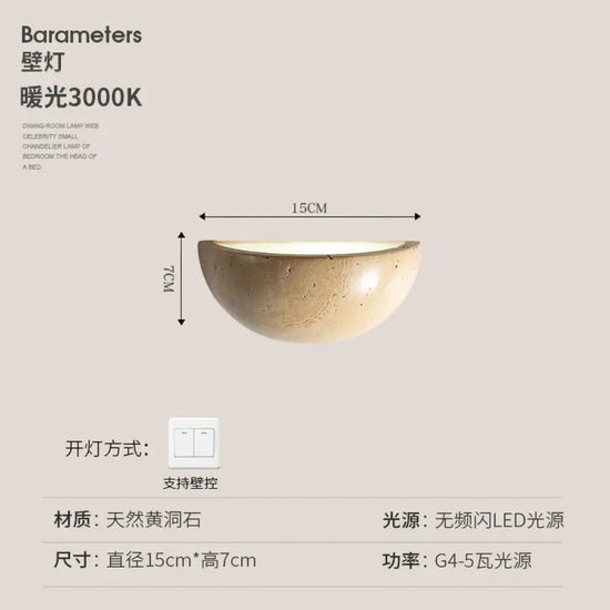 Applique Murale Rétro Élégance En Pierre Naturelle. 15X7Cm / Blanc Chaud (2700-3500K) 5W Chambre