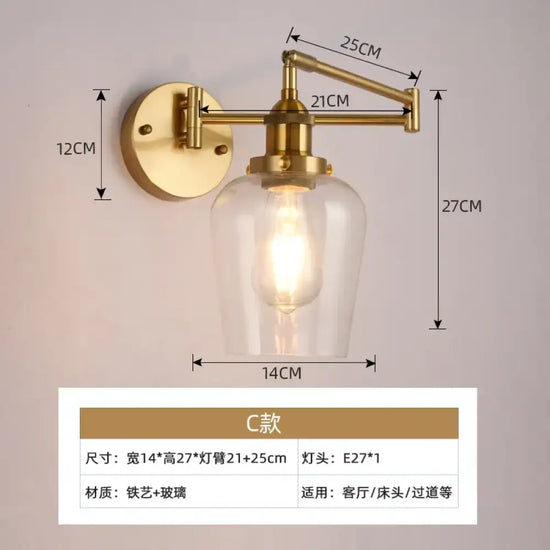 Applique Murale Rétro Élégante Orientable Lumineuse Transparent-C / Blanc Chaud (2700-3500K) Chambre