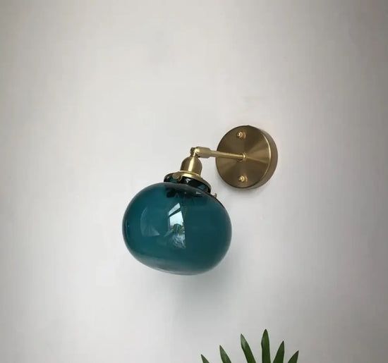 Applique Murale Rétro Vintage Chic Métal Verre Bleu Applique Chambre