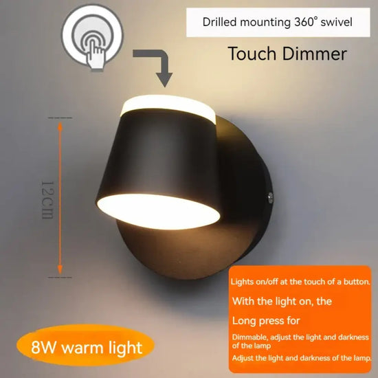 Applique Murale Rotative Design Contemporain Élégant Noir-3000K-Touch / C.a. 110 V Chambre