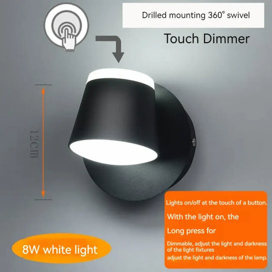 Applique Murale Rotative Design Contemporain Élégant Noir-6500K-Touch / C.a. 220 V Chambre