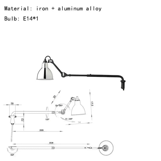 Applique Murale Rotative Longue Luminosité Multiple. Petit-Chrome / Lumière Naturelle Chambre