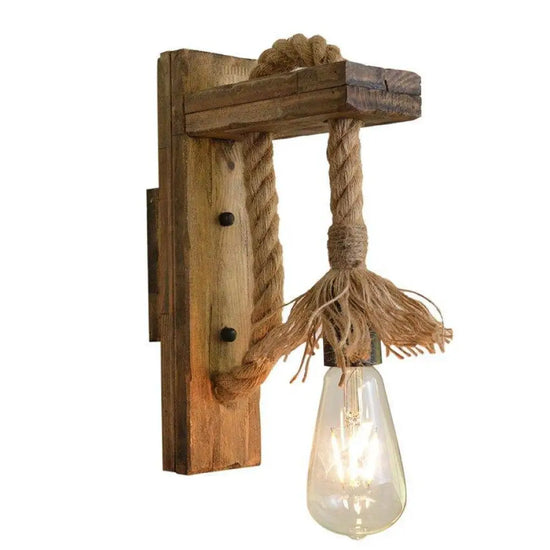 Applique Murale Rustique Luminaire Bois Cordage Vintage Chambre