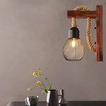 Applique Murale Rustique Luminaire Bois Cordage Vintage Chambre