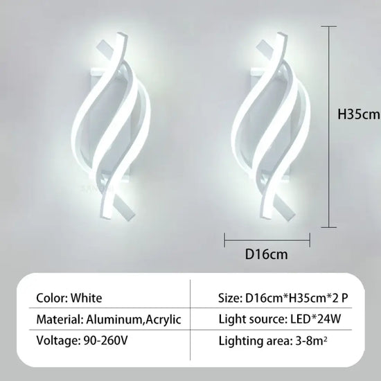 Applique Murale Spirale Élégante Illumination Design A - Blanc 2 Pièces / Chaud (2700-3500K) Chambre