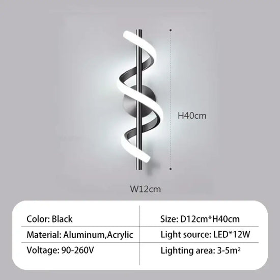 Applique Murale Spirale Élégante Illumination Design B-Noir 1 Pièces / Blanc Chaud (2700-3500K)