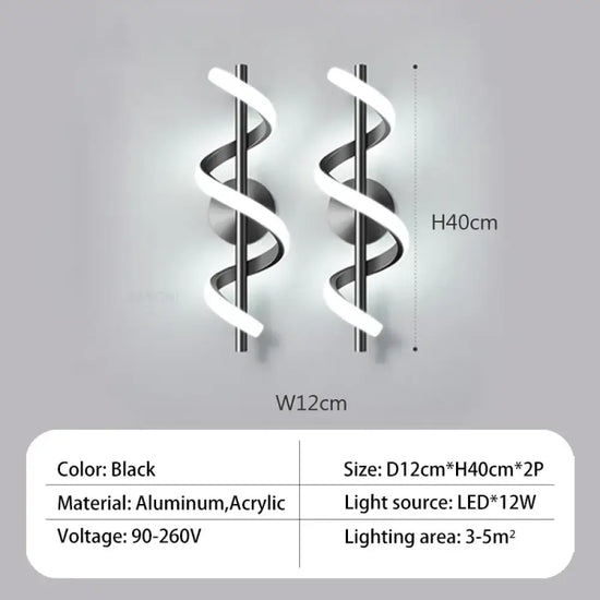 Applique Murale Spirale Élégante Illumination Design B - Noir 2 Pièces / Blanc Chaud