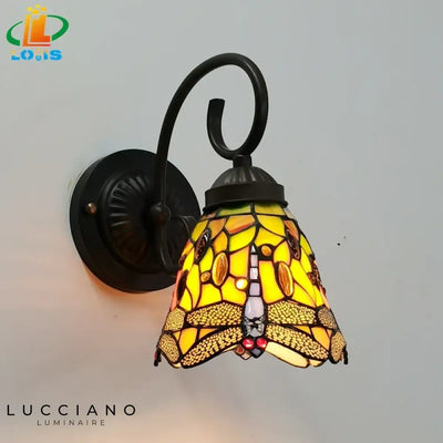Elegant Tiffany wall light, stained glass dragonfly.