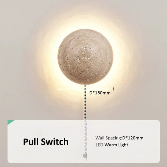 Applique Murale Travertin Sobre Et Lumineux Interrupteur À Corde Tirer / D150Mm Blanc Chaud Chambre