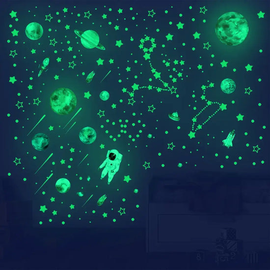 Autocollants muraux lumineux de lune et de lumière bleue