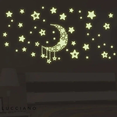 Luminous moons and stars wall stickers
