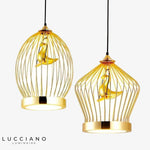 Cage Dorée Led Oiseau Suspendu Luminaire Doré