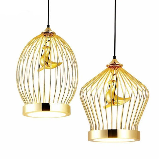 Cage Dorée Led Oiseau Suspendu Luminaire Doré