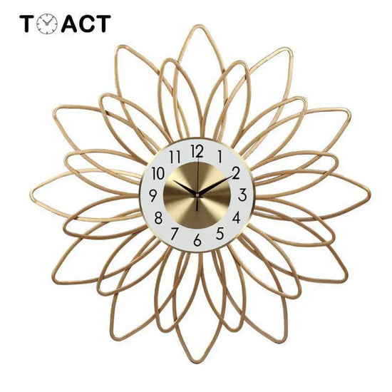 Horloge Murale Fleur Métal Doré 54Cm Luminaire Doré