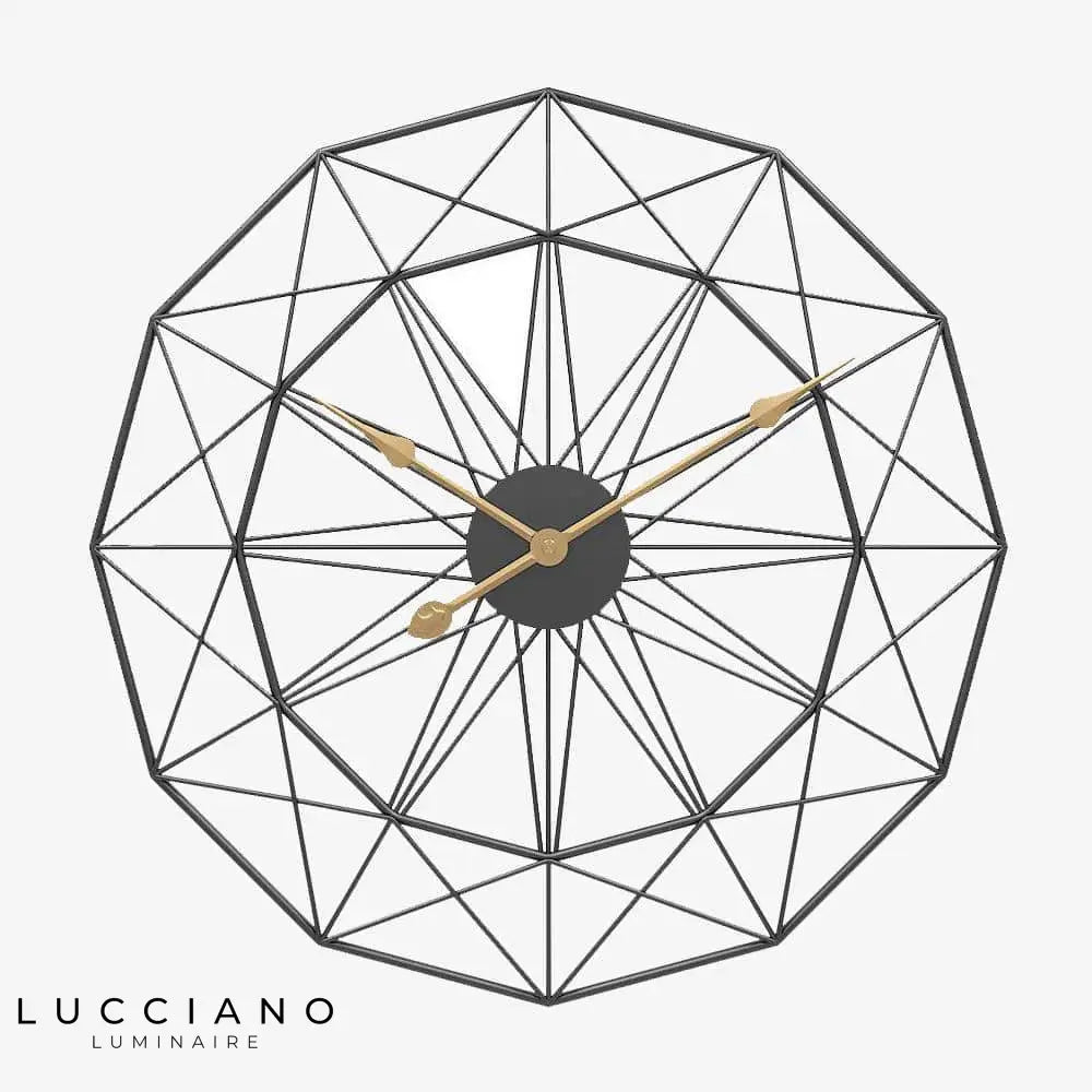 Horloge Murale Ronde Géométrique 50Cm Noir Luminaire Doré