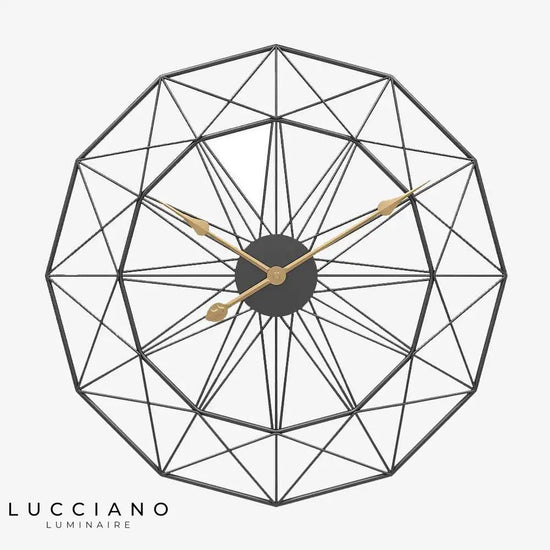 Horloge Murale Ronde Géométrique 50Cm Noir Luminaire Doré